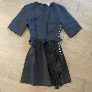 Belize black linen minidress with braided belt